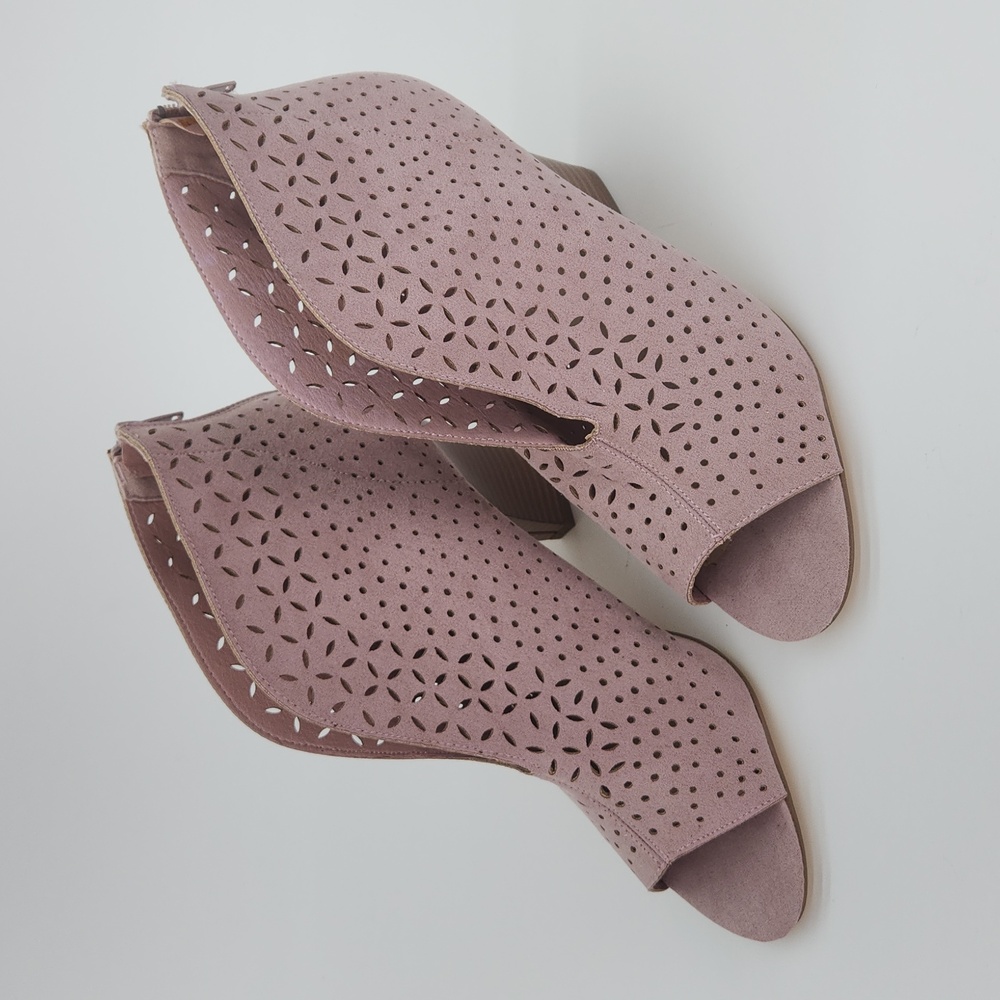 Just Fab Cheyla Pink Faux Suede Open Toe Heeled Ankle Boot - Size 8.5